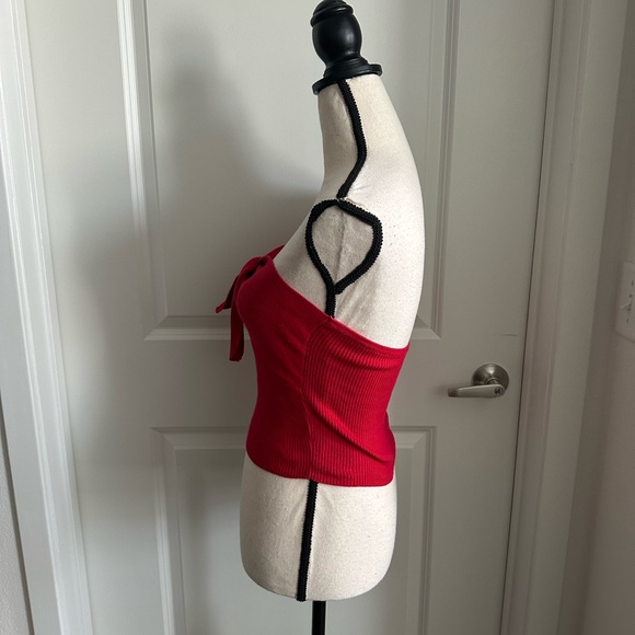 Red Bustier Crop Top with Tie Front - Picture 5 of 8